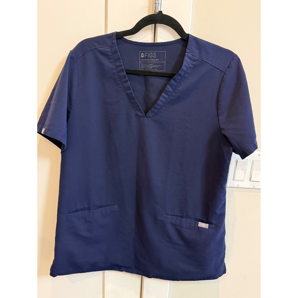 FIGS Casma Three-Pocket Scrub Top Navy PO1659 Technical Collection Womens Large